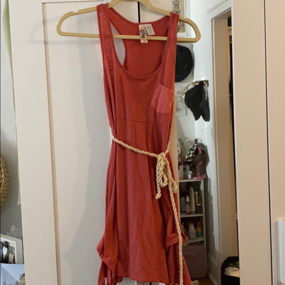 Coral dress with rope waist tie